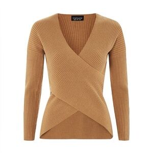 INC International Concepts Tan V-Neck Ribbed Sweater
